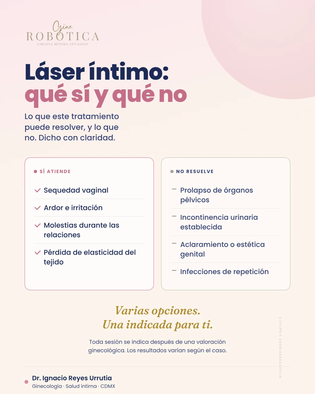 Lámina: qué sí atiende el láser íntimo y qué no resuelve